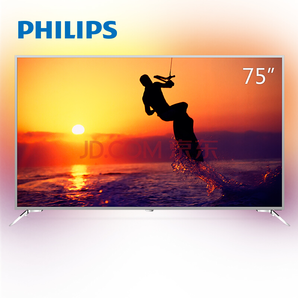 PHILIPS 飞利浦 75PUF8502/T3 75英寸 大屏高端享受 3边流光溢彩 HDR 人工智能语音 4K超高清WIFI智能液晶电视机（银色）