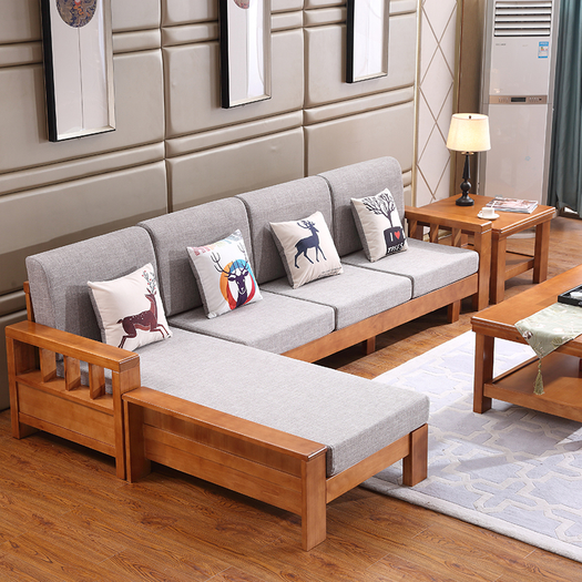 美天乐新中式实木沙发组合四人位贵妃榻茶几