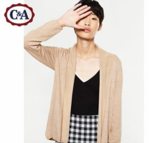 C&A 女式青果领针织开衫 落肩袖中长外套CA200195842 62.1元