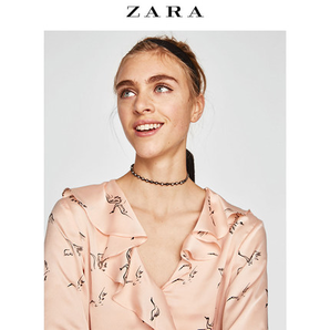 ZARA 女装 动物印花荷叶领衬衫