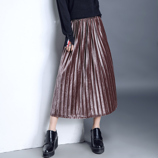 比你潮秋冬女式中长款金丝绒百褶裙39元包邮5920