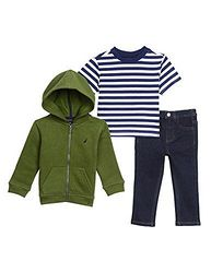 Nautica 婴儿男孩羊毛连帽衫T 恤和牛仔长裤套装