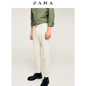 ZARA男装白色修身款弹力棉质休闲小脚裤00706250250