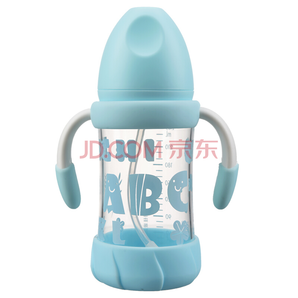 rikang 日康 宽口径玻璃奶瓶 240mL 蓝色 *2件60.9元（合30.45元/件）