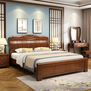 皮耐迪 卧室家具 新中式大床1.8米实木床