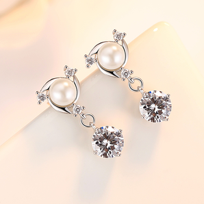 忆夏 银耳环韩版气质925银耳钉女人工珍珠耳环