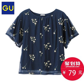 GU女装刺绣薄纱T恤(短袖)303375极优