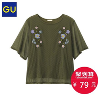 GU女装波点薄纱T恤(5分袖)(印花)303374极优