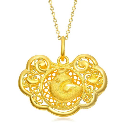 chj潮宏基祈福吉祥鸟金长命锁福锁足金挂坠98g2646元包邮包税需用券