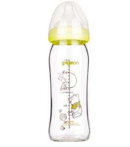 pigeon 贝亲 AA151 Disney系列 自然实感宽口径玻璃彩绘奶瓶 240ml L奶嘴
