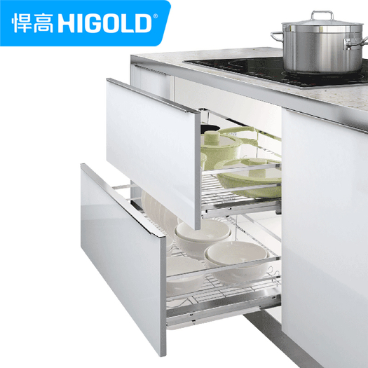 higold悍高黑钻橱柜拉篮不锈钢厨房碗篮