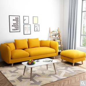 一米色彩布艺沙发北欧小户型三人位沙发组合沙发(香蕉黄小三人位+脚踏)