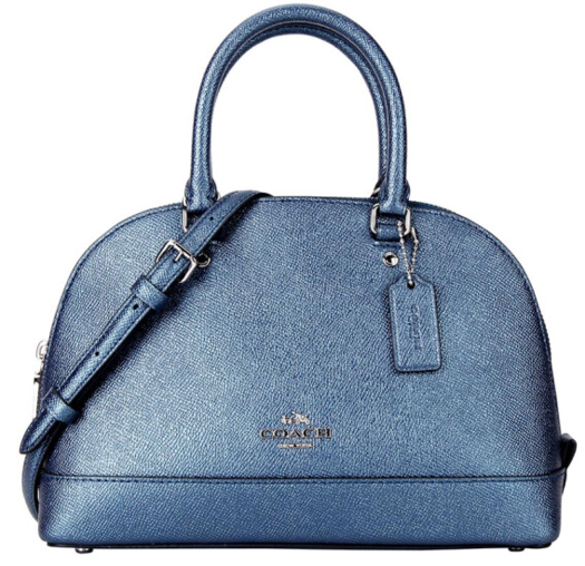 coach 蔻驰 女士珠光蓝色皮质手提肩背斜挎贝壳包