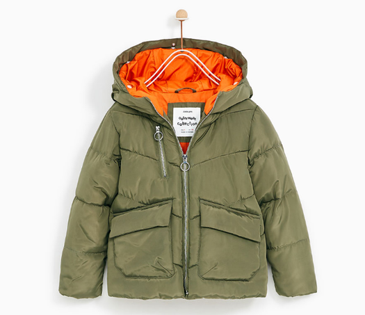 zara童装女童毛料连帽棉服夹克01938600506