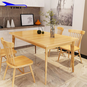 TIMI 实木餐桌椅 拉伸 可折叠餐桌 (原木色 1.3米餐桌+4把温莎椅)