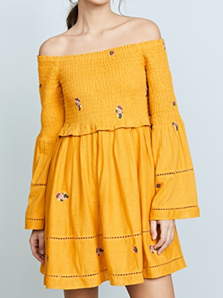 Free People  Counting Daisies 刺绣迷你连衣裙 