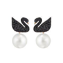 SWAROVSKI 施华洛世奇 Iconic Swan 黑天鹅珍珠两用耳钉 