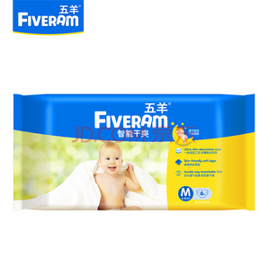 五羊（FIVERAMS）智能干爽婴儿纸尿裤 尿不湿 中号M码6片【6-11kg】（限购1件）