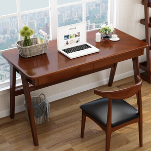 皮耐迪 小户型简易实木办公桌 1.2m+椅子 胡桃色 618.64元包邮