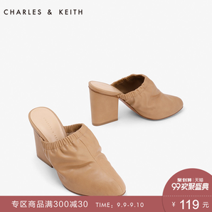 9日0点： CHARLES&KEITH CK1-60361037 女士粗跟穆勒鞋 119元包邮