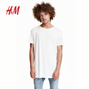 H&M男装夏季新款长款短袖T恤HM0371153