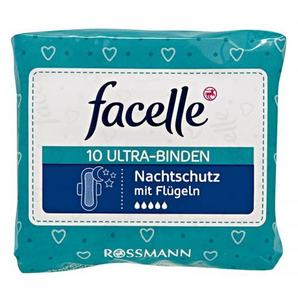 德国直邮Facelle夜用卫生巾5滴水蓝色10片