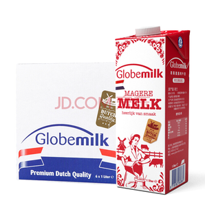 Globemilk 荷高 脱脂纯牛奶 1L 6盒59元