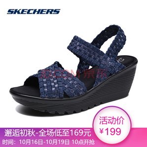 Skechers斯凯奇女鞋夏季新款简约坡跟时尚凉鞋 低帮防滑休闲鞋 38658 牛仔蓝色/DEN 37