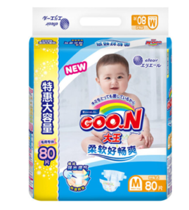 Goo.n大王 维E系列 婴儿纸尿裤 M80 *4件 300元包邮（需用券，合75元/件）