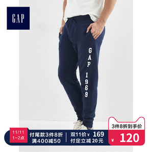 预售：GAP 盖璞 838755 W E 男士logo印花抓绒束脚裤