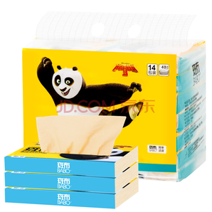斑布(BABO) 功夫熊猫系列 3层40抽商务面巾纸抽纸*14包（小规格）（本色抽纸 无漂白竹浆）