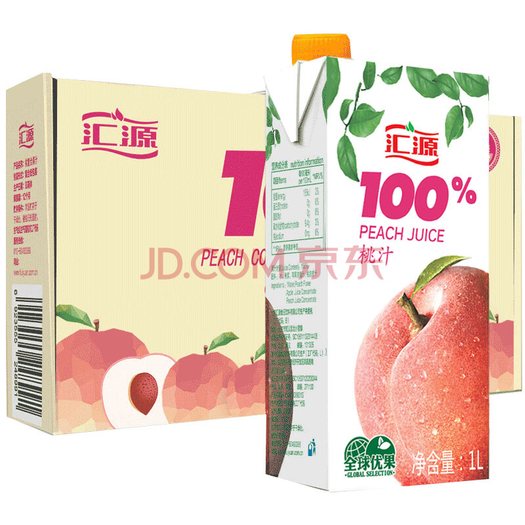 汇源果汁100桃汁果汁饮料1l5盒