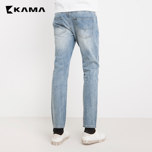 KAMA 卡玛 2117324 男士破洞磨白修身牛仔裤 *3件 165.5元（合55.2元/件，前30分钟）