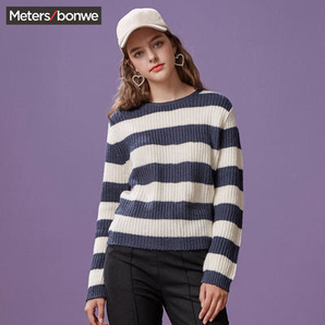 Meters bonwe 美特斯邦威 716601 女士拼色条纹毛衣 低至52.58元