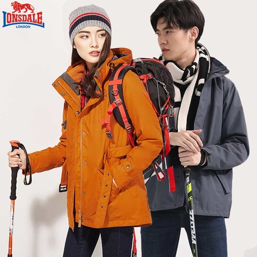 龙狮 戴尔 情侣冲锋衣男女三合一加厚两件套抓绒内胆外套