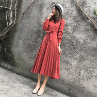 米思洛 女2018新款气质红色雪纺长裙