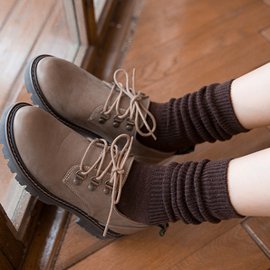 【高品质】日韩森系纯色中筒粗线情侣堆堆袜5双装