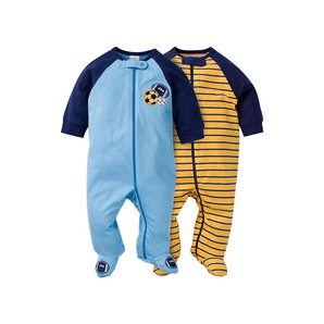 双12预告！ Gerber Childrenswear 嘉宝 3-9月 2件套拉链蓝色黄色条纹长袖连体衣 *5件 99元（合19.8元/件）