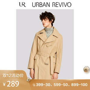  URBAN REVIVO ML01S1DN2000 男装腰带收腰中长款风衣 *3件 663.6元包邮（需用券，合221.2元/件）