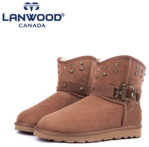 加拿大Lanwood 澳洲羊皮毛一体铆钉情侣雪地靴 多色