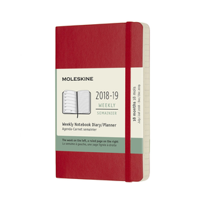 Moleskine 2018/2019：18 个月猩红色软面口袋型每周笔记本
