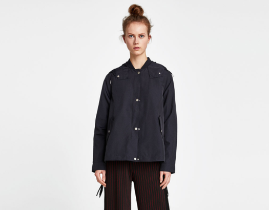 22点开始:zara 女士叠层装饰防水夹克 99元