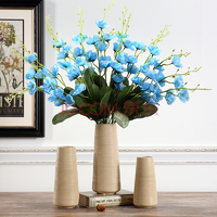 Hoatai Ceramic 华达泰陶瓷 现代手工拉丝陶瓷花瓶摆件 直筒大号+蓝色水仙花