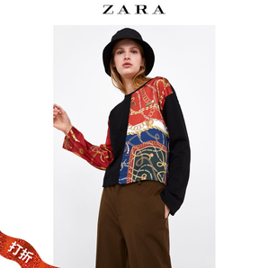 ZARA新款 女装 链条印花拼接卫衣 05580656800