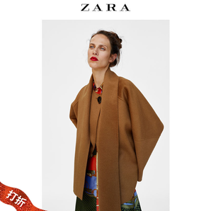ZARA女装 配围巾斗篷式驼色羊毛大衣女新款2018 07522247704