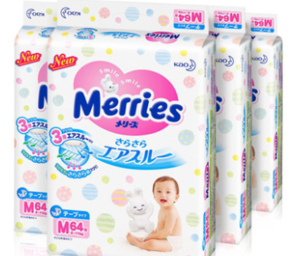 日本花王Merries进口纸尿裤尿不湿三倍透气M64*4包 通用