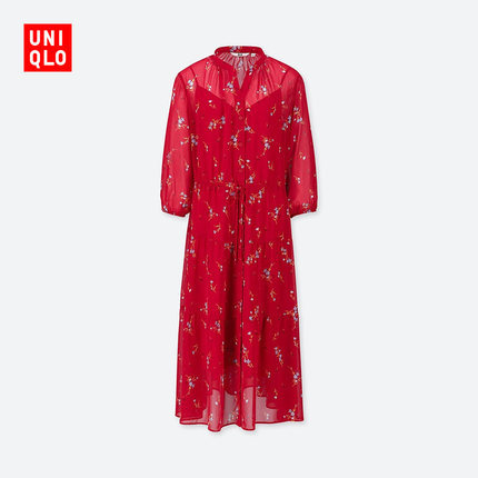 女装雪纺印花连衣裙 七分袖 优衣库uniqlo 没得比