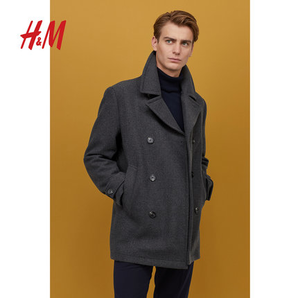 12日0点！ H&M 0634825 男士双排扣羊毛大衣