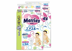 (跨境自营)(包税) Merries 花王 纸尿裤量贩装 大号L64片 (适合9-14kg)(2包，箱装)