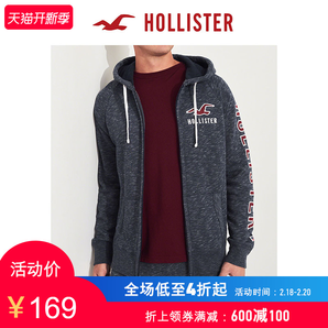 Hollister2018年秋季新品Logo贴花帽衫卫衣 男 212314-2
